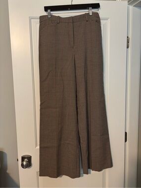 Theory Plaid Wide-Leg Pants in Brown, Black and Red Accent